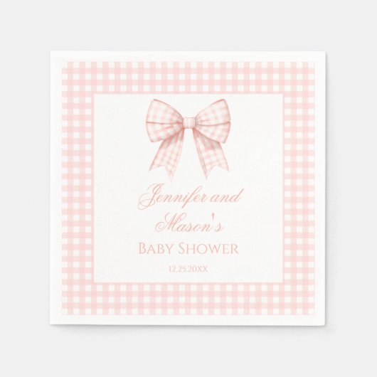 Serviette En Papier Pastel rose en vichy arc ruban bébé fille douche (Devant)