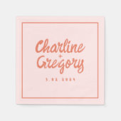 Serviette En Papier Pastel Rouge rose écriture manuscrite Mariage rétr (Devant)