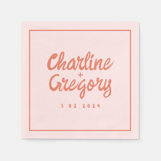 Serviette En Papier Pastel Rouge rose écriture manuscrite Mariage rétr (Devant)