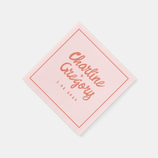 Serviette En Papier Pastel Rouge rose écriture manuscrite Mariage rétr (Coin)