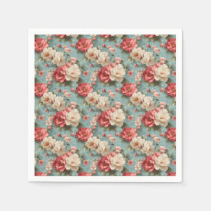 Serviette En Papier Pastel Shabby Chic Floral – Crème, Rose & Menthe