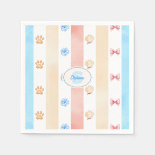 Serviette En Papier Pastel Stripe - Empreintes de pattes, Fleur Bleue,