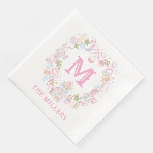 Serviette En Papier Pastel Sweet Holiday Treats Monogram Crest  (Coin)