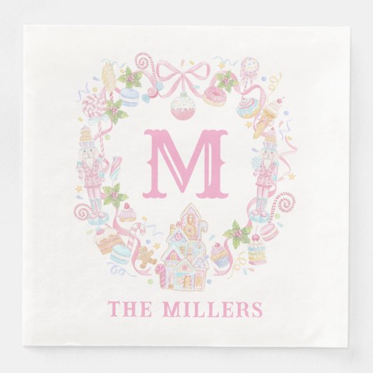 Serviette En Papier Pastel Sweet Holiday Treats Monogram Crest  (Devant)