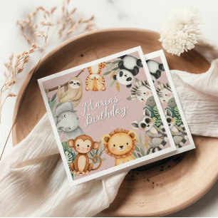 Serviette En Papier Pastel Tropical Wild One Jungle Safari Animaux