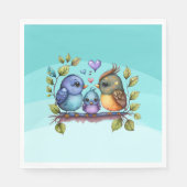 Serviette En Papier Pastel Turquoise Birds (Devant)