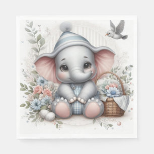 SERVIETTE EN PAPIER PASTEL VINTAGE BÉBÉ GARÇON BLUE ELEPHANT
