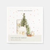 Serviette En Papier Pastel White Snow Tree Maisons Joyeuses Fêtes (Devant)