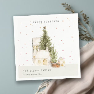 Serviette En Papier Pastel White Snow Tree Maisons Joyeuses Fêtes