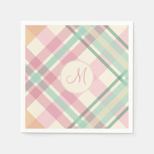 Serviette En Papier pastels à la menthe de printemps plaid avec monogr (Devant)