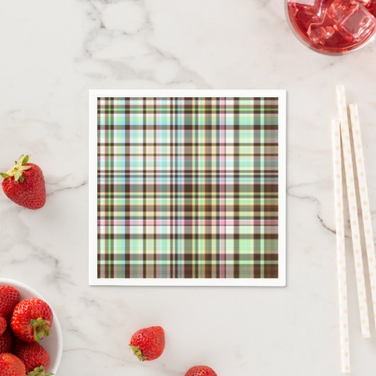 Serviette En Papier Pastels au chocolat Plaid 1 PAPIER NAPKINS (En situation)