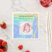 Serviette En Papier Pastels et Blue "Sip and See" avec photo (En situation)