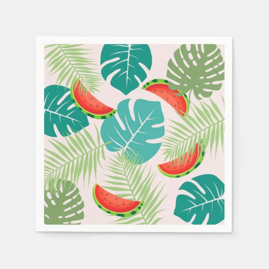Serviette En Papier Pastèques et Feuilles tropicaux (Devant)