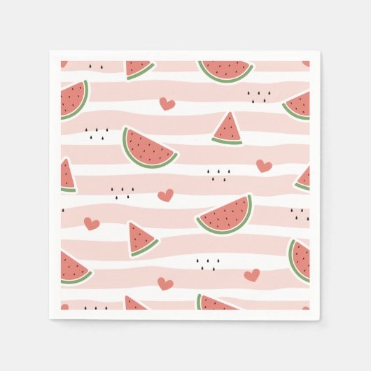 Serviette En Papier Pastèques rouges, Coeurs, Grandes Pâtes, Motif d'é (Devant)