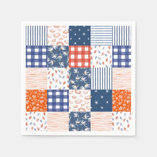 Serviette En Papier Patchwork 4 juillet bleu blanc rouge (Devant)