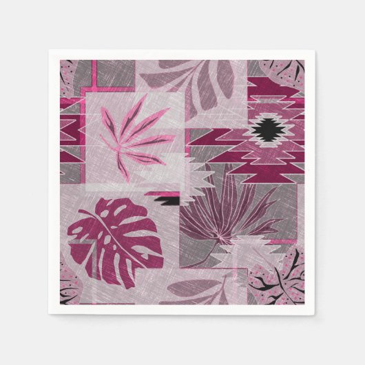 Serviette En Papier patchwork botanique tropical monochrome (Devant)