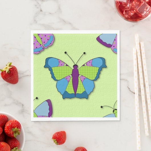 Serviette En Papier Patchwork Butterfly Pattern on Green (En situation)