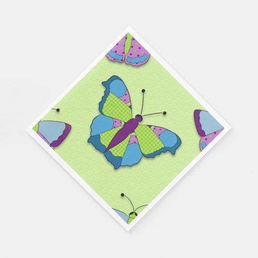 Serviette En Papier Patchwork Butterfly Pattern on Green (Coin)