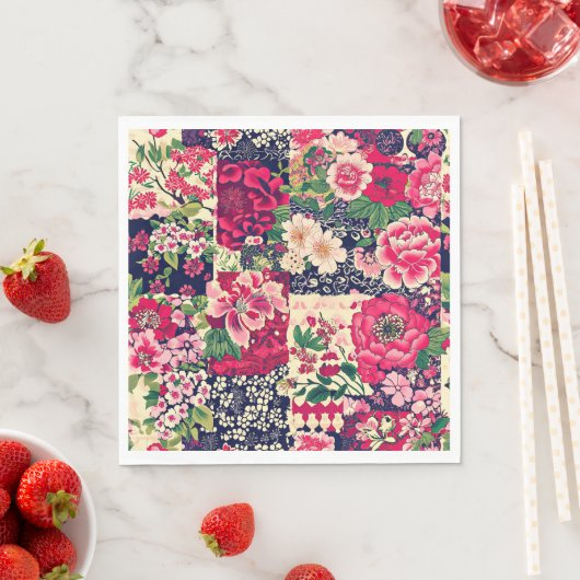 Serviette En Papier Patchwork floral chinois gras (En situation)