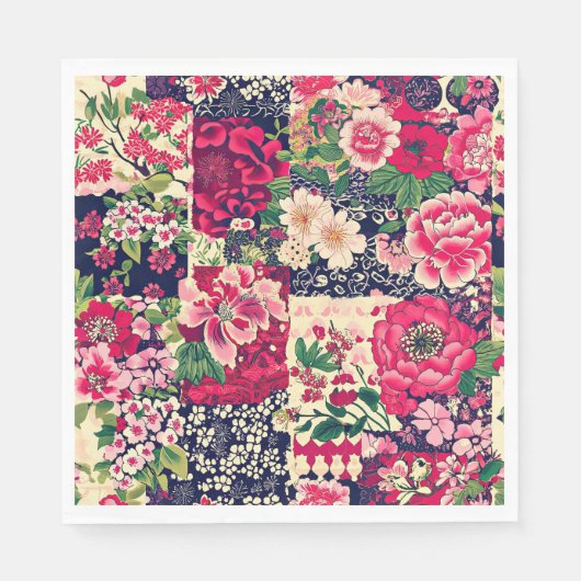 Serviette En Papier Patchwork floral chinois gras (Devant)