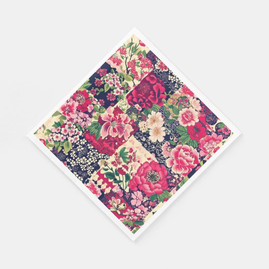 Serviette En Papier Patchwork floral chinois gras (Coin)