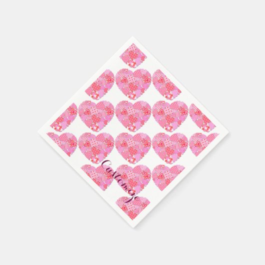 Serviette En Papier Patchwork Hearts White Napkins (Coin)