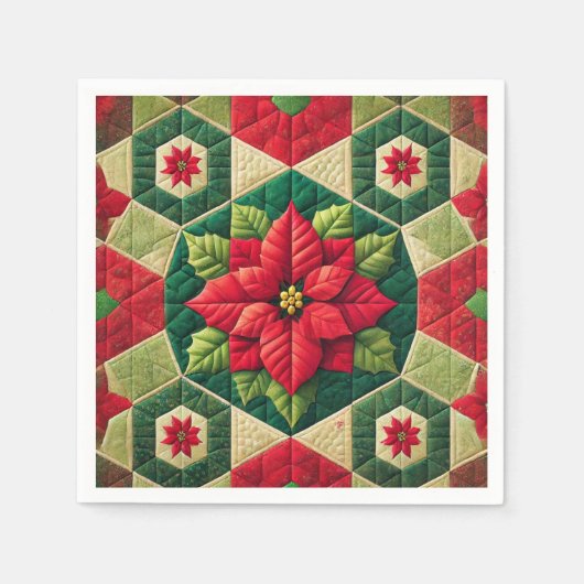 Serviette En Papier Patchwork Hexagon Poinsettia Découpage Naples (Devant)