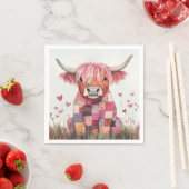 Serviette En Papier Patchwork Highland Cow Valentine (En situation)