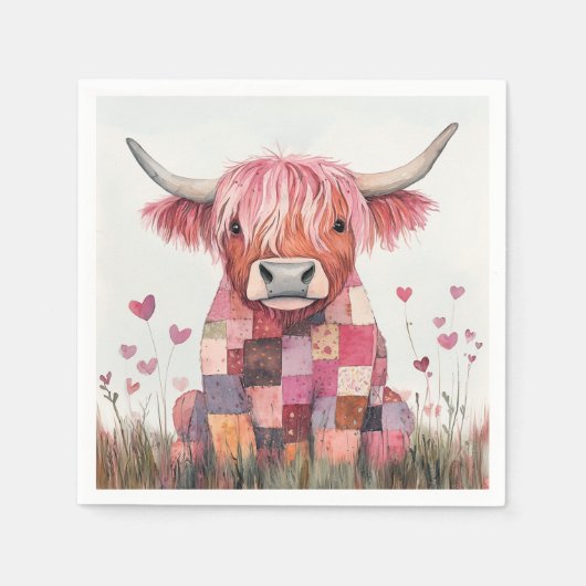 Serviette En Papier Patchwork Highland Cow Valentine (Devant)