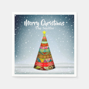 Serviette En Papier Patchwork sapin de Noël sous la neige