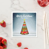 Serviette En Papier Patchwork sapin de Noël sous neige (En situation)
