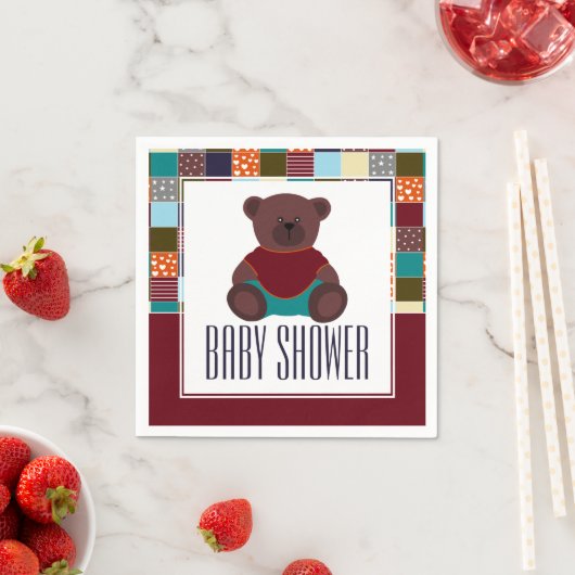 Serviette En Papier Patchwork Teddy Bear, Baby shower (En situation)