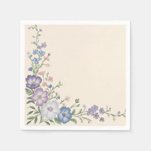 Serviette En Papier Pâte violet, blanc & bleu Botanique Flore Imprimer
