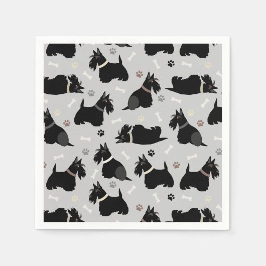 Serviette En Papier Pâtes et os de Terrier écossais noir (Devant)