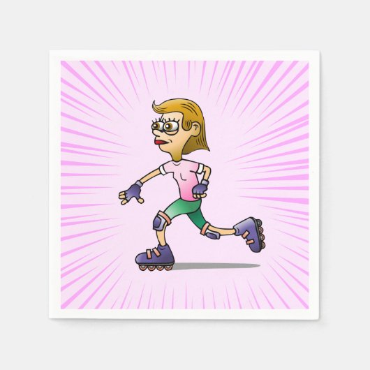 Serviette En Papier Patinage à rouleaux Anniversaire fête rose (Devant)