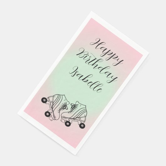 Serviette En Papier Patinage à rouleaux rose Ombre Joyeux anniversaire (Coin)