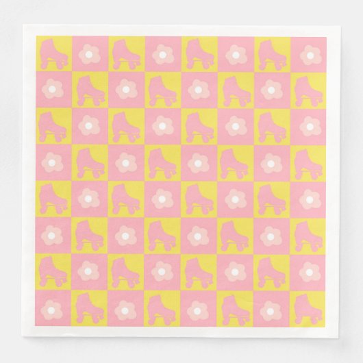 Serviette En Papier Patinage derby À damiers rouleau rose Jaune (Devant)