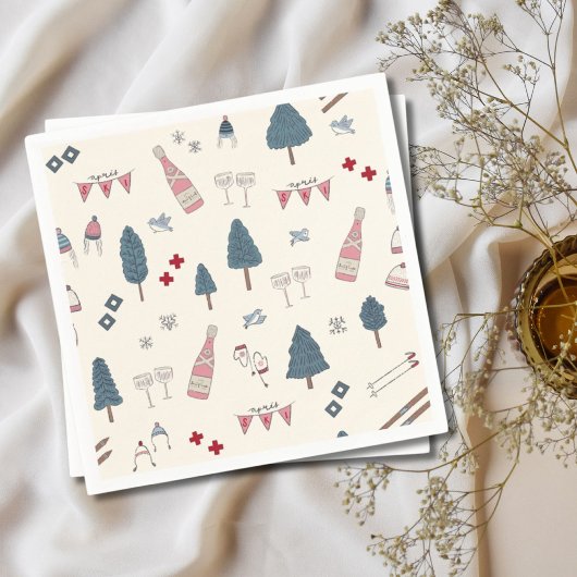 Serviette En Papier Patinage d'hiver de l'après Ski Champagne Pink Nap