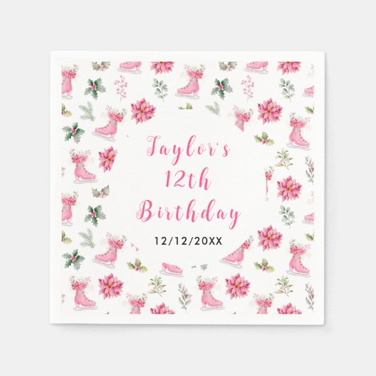 Serviette En Papier Patinage sur glace Anniversaire fête rose (Devant)