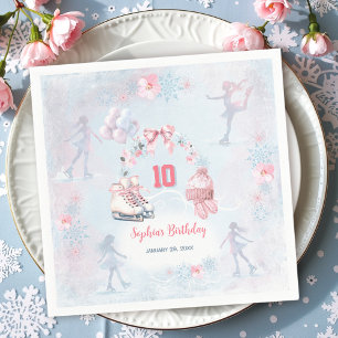 Serviette En Papier Patinage sur glace Pink Blue Winter Girl Anniversa