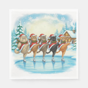 Serviette En Papier Patineurs de chats de Noël, Serviettes