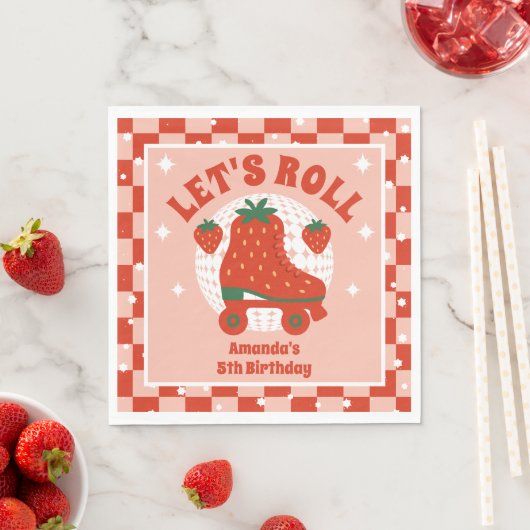 Serviette En Papier Patins aux fraises | Patinage à roulettes Rétro An (En situation)