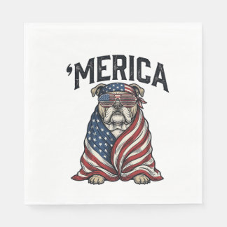 Serviette En Papier Patriotic Bulldog 'Merica Vintage Vector Shirt Des
