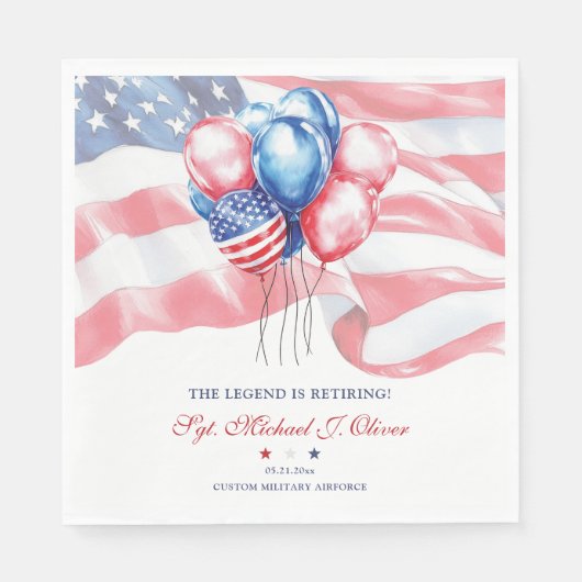 Serviette En Papier Patriotic Flag & Balloons Military Retirement (Devant)