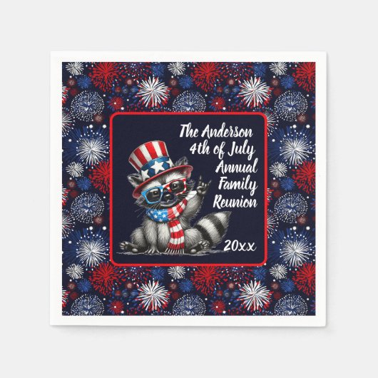 Serviette En Papier Patriotic Raccoon 4 juillet (Devant)