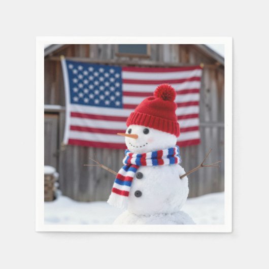 Serviette En Papier Patriotic Snowman With American Flag (Devant)