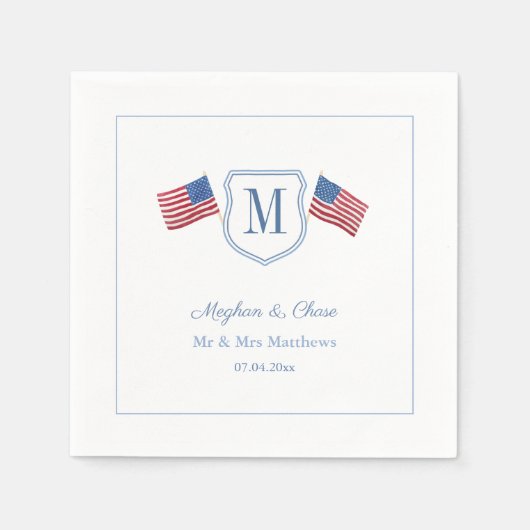 Serviette En Papier Patriotique Monogramme Mariage Crest USA Fête des  (Devant)