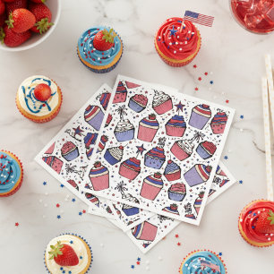 Serviette En Papier Patriotique Red White et Blue Cupcake Party