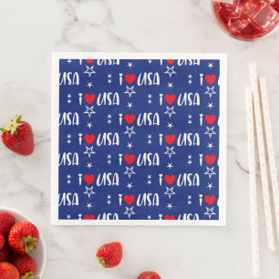 SERVIETTE EN PAPIER PATRIOTIQUE ROUGE BLANC BLEU J'AIME MOTIF USA