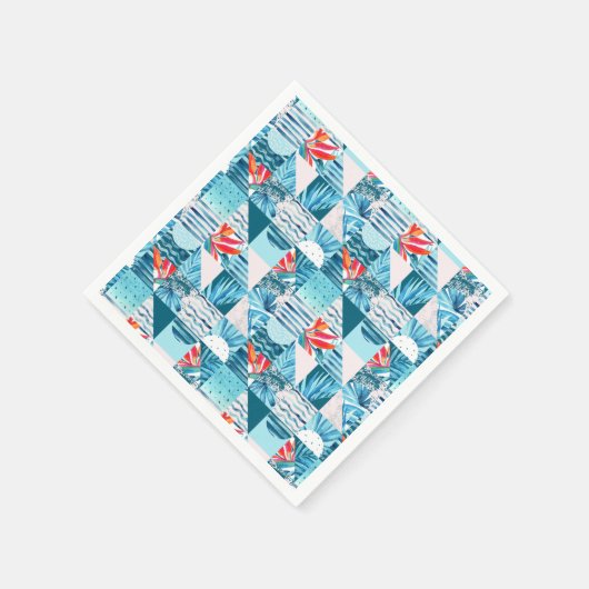 Serviette En Papier Pattern de Tropical Teal Geometric Abstract (Coin)